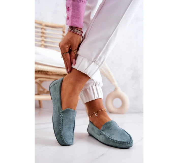 Zamszowe Mokasyny Damskie Miętowe Morreno