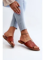 Klapki Damskie Eko Skórzane Na Płaskim Obcasie Brązowe Maliha