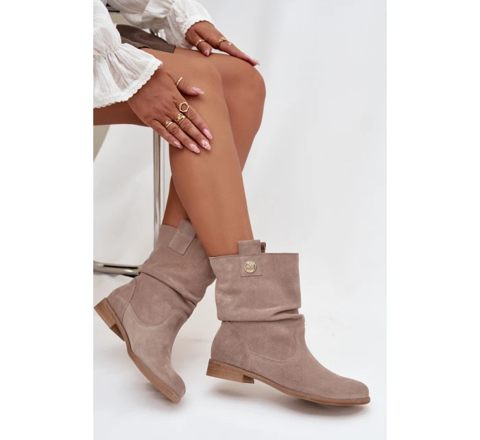 Kožené semišové dámské s řasením s  béžové model 21712955 - Zazoo