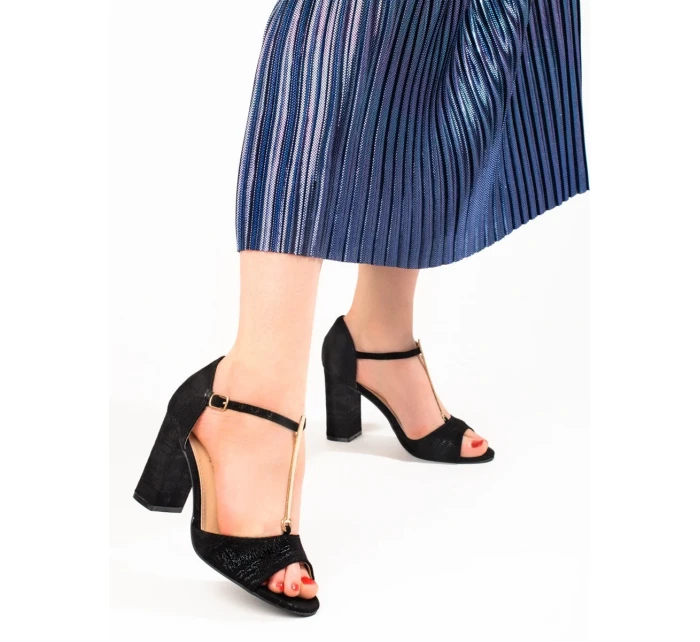 Originálne dámske sandále čierne na širokom podpätku