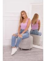 Halenka bez ramínek s volánky ve fialové barvě Halenka bez ramínek s volánky ve fialové barvě