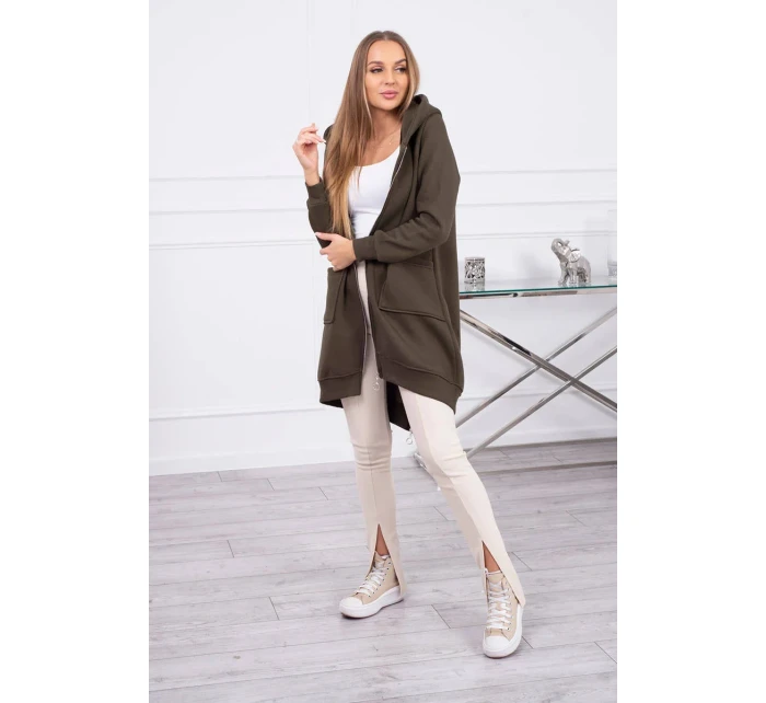 Zateplená mikina so zipsom na chrbte vo farbe khaki Zateplená mikina so zipsom na chrbte vo farbe khaki