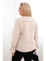 Dámská viskózová blůza Plus Size s volánem a ozdobnou broží béžová