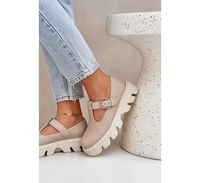 Kožené Polobotky S Přezkou model 21683956 Béžové - Zazoo