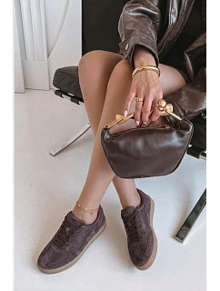 Dámské kožené semišové tenisky model 22044801 čokoládové - VINCEZA