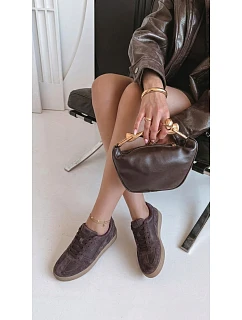 Dámské kožené semišové tenisky model 22044801 čokoládové - VINCEZA