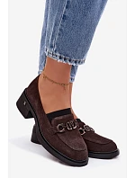 Dámské mokasiny z přírodního semiše na nízkém podpatku model 22100103 Čokoládové - VINCEZA Dámské mokasiny z přírodního semiše na nízkém podpatku model 22100103 Čokoládové - VINCEZA
