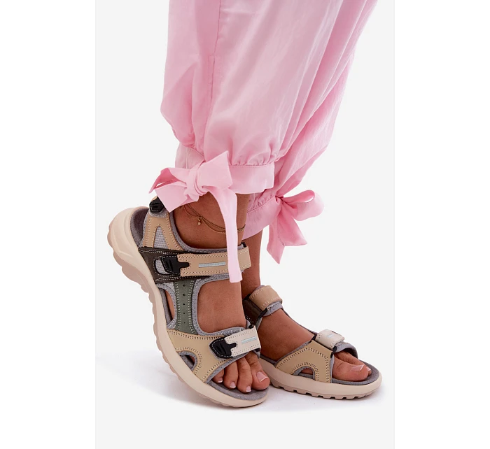 Kožené dámské sandály ve sportovním stylu šedé model 22123212 - EVENTO