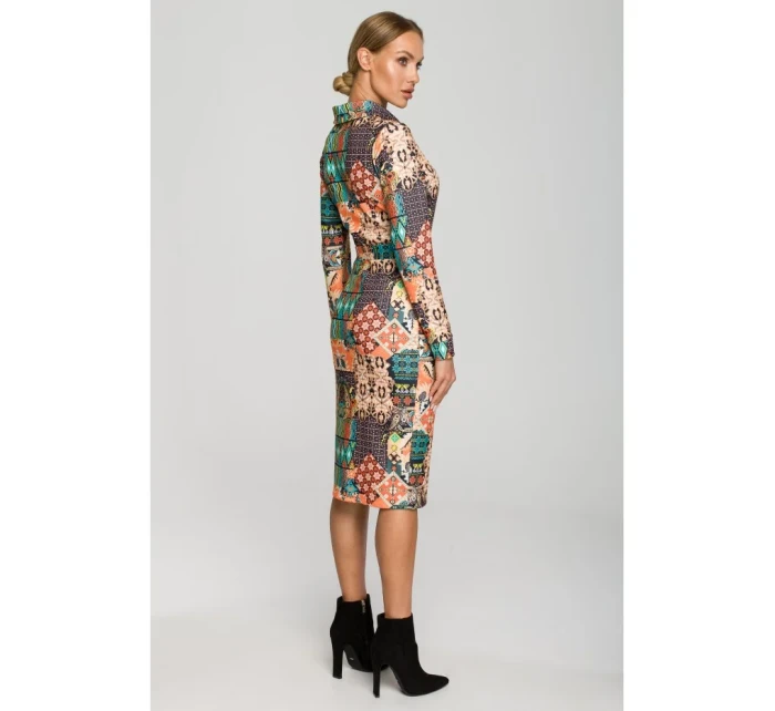 M706 Šaty s rukávmi, golierom a potlačou - model 3