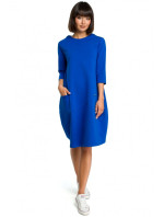 B083 Oversized šaty s predným vreckom - kráľovská modrá