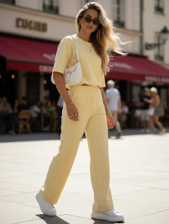 Dámske tepláky s krátkym rukávom žlté FashionStreet AY1167