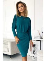 LARA Dámské žebrované šaty v mořské barvě se stahovacími lemy na rukávech model 17913674 - numoco