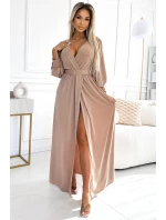 536-2 FIORELLA Dlhé šaty so širokým pásom a výstrihom - BEACH