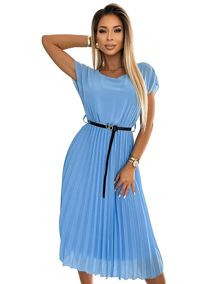 Dámské plisované midi šaty v barvě s černým opaskem model 22305962 - numoco basic