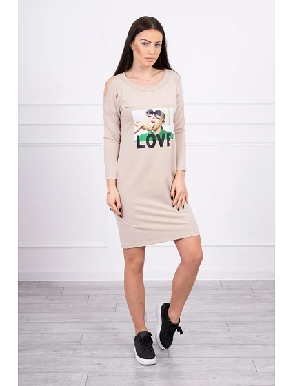 Šaty s potiskem Love béžové