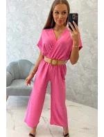 Kombinéza s ozdobným pásom svetlo ružová