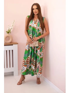 Dámske bavlnené šaty s rozšíreným lemom zelené