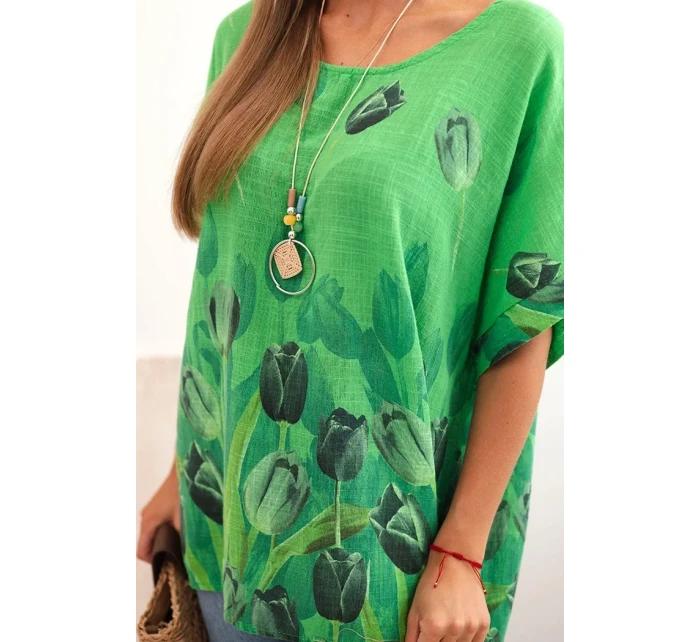 Dámská bavlněná košile s květinovým vzorem zelený Dámská bavlněná košile s květinovým vzorem zelený