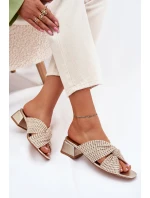 Klapki Damskie Na Klocku Maciejka 06955-25 Beżowo-Złote