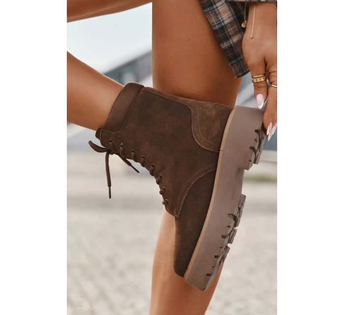 Zamszowe Botki Workery Damskie Sznurowane Big Star SS274792 Brązowe