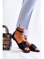 Módne dámske kožené sandále čierne Astana