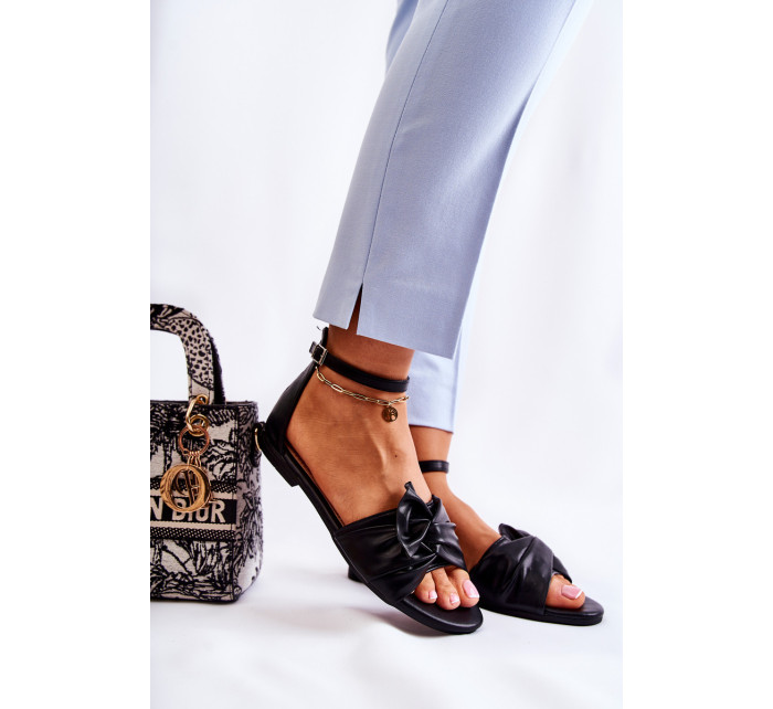 Módne dámske kožené sandále čierne Astana