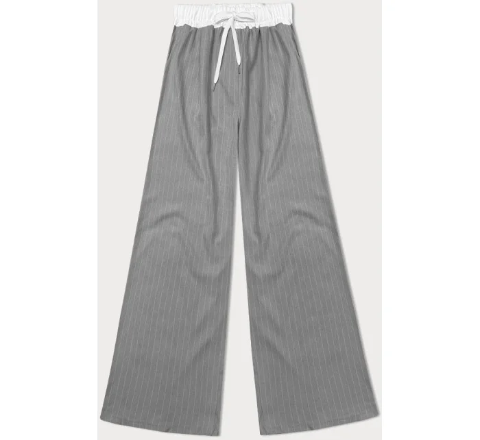 Dámske široké sivé pruhované nohavice (18629)