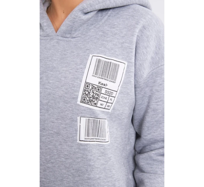Mikina s kapucňou a nášivkami sivá
