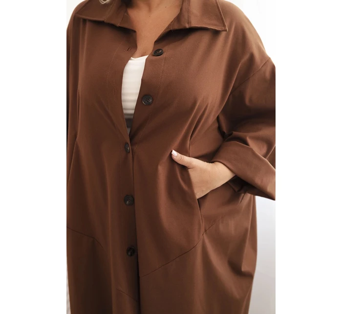 Dámska bunda Punto Plus Size s bavlnou a gombíkmi Chocolate Dámska bunda Punto Plus Size s bavlnou a gombíkmi Chocolate