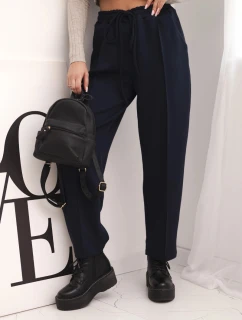 Elegantné nohavice s vysokým pásom a viazaním v páse modré