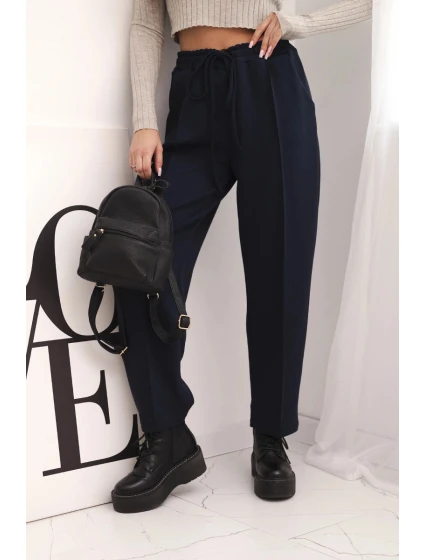 Elegantné nohavice s vysokým pásom a viazaním v páse modré Elegantné nohavice s vysokým pásom a viazaním v páse modré