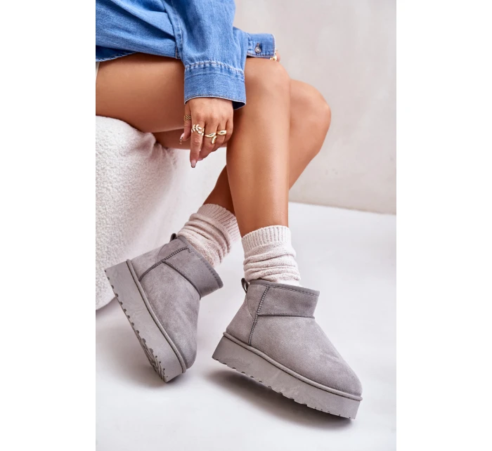 Dámské Sněhule Na Platformě Zateplené Kožíškem Šedé model 21672076 - Boto