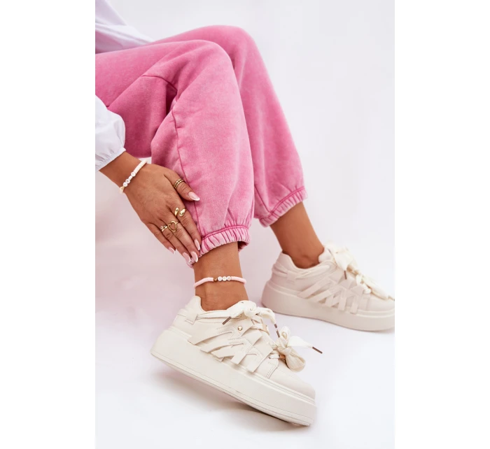 Eko Kožené Tenisky Na Platformě Béžové model 21687587 - Boto Eko Kožené Tenisky Na Platformě Béžové model 21687587 - Boto