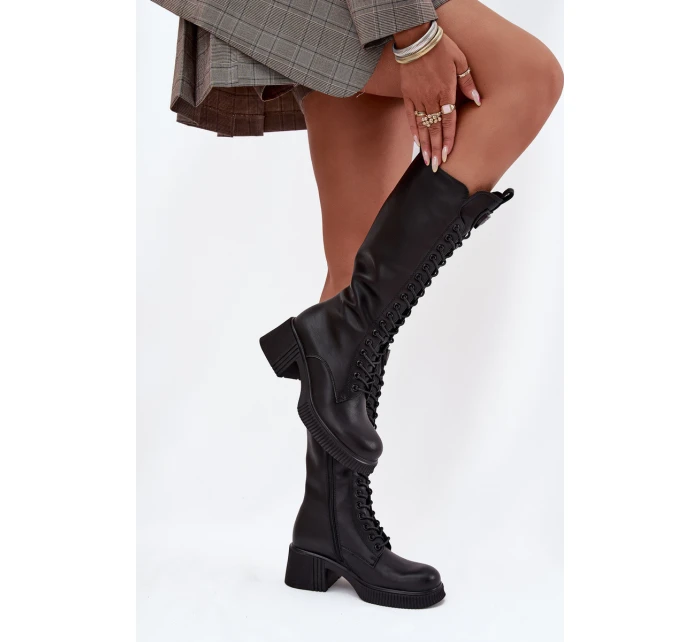 Kožené Kozačky Na Klínu  Černé model 21708008 - VINCEZA