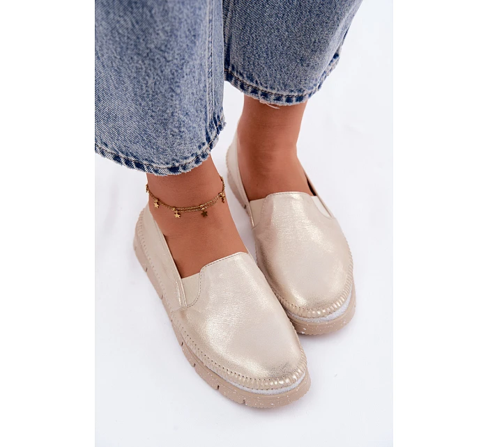 Dámské polobotky nazouvací kožené zlaté model 22122600 - Maciejka