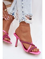 Dámské lodičky na jehlovém podpatku s pásky a kamínky fuchsiové Karima