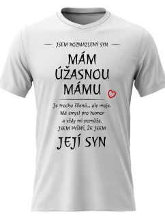 Pánské bavlněné tričko s potiskem - MÁM ÚŽASNOU MÁMU - bílé