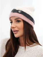 Dámská čepice beanie žebrovaná s ozdobou béžová+pudrově růžová Dámská čepice beanie žebrovaná s ozdobou béžová+pudrově růžová