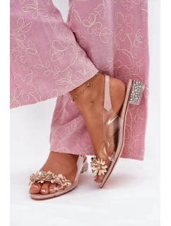 Průhledné sandály na nízkém podpatku se zdobením D&A model 21696639 růžové - S.Barski