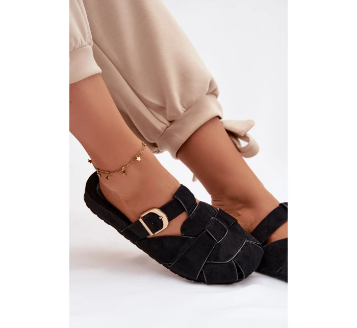 Dámské Mule S Pásky A Zlatou Přezkou Černé Ganelle