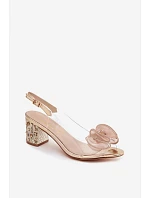 Průhledné sandály na podpatku s krystaly D&A MR61-9012 Zlaté