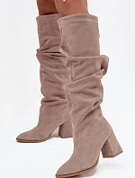 Dámske čižmy na podpätku 4228 Beige - Zazoo