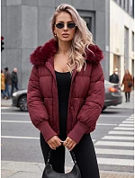 Dámska zimná prešívaná bunda s kožušinou, bordová, FashionStreet TY5817 Dámska zimná prešívaná bunda s kožušinou, bordová, FashionStreet TY5817