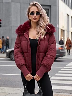 Dámska zimná prešívaná bunda s kožušinou, bordová, FashionStreet TY5817
