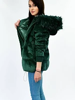 Dámska manšestrová bunda s kapucňou tmavozelená (7696)