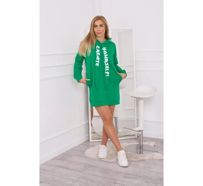 Oversize zelené šaty s kapucňou