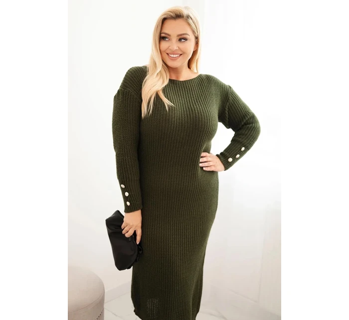 Dámske Plus veľkosť pletené šaty s mohérom Khaki