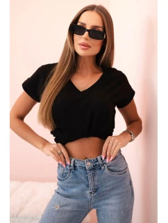 Dámska bavlnená blúzka s výstrihom do V a krátkymi rukávmi čierna