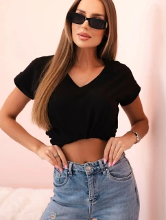 Dámská bavlněná blůza s V výstřihem a krátkým rukávem černá