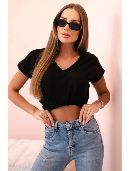 Dámska bavlnená blúzka s výstrihom do V a krátkymi rukávmi čierna Dámska bavlnená blúzka s výstrihom do V a krátkymi rukávmi čierna